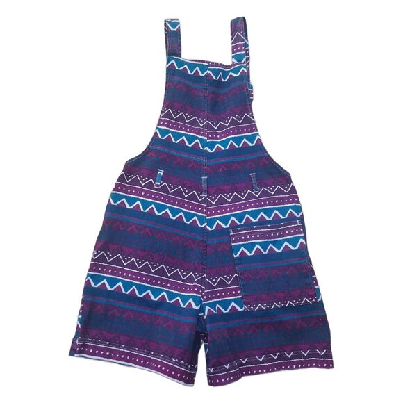 Vintage 90s Aztec Print Shortalls Overalls Womens S Baggy Purple Green Cotton - Picture 8 of 11